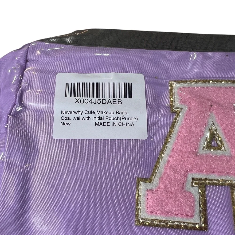 Personalized Makeup Bag Pouch A Initial Purple Pink Gold Easter Basket Spring